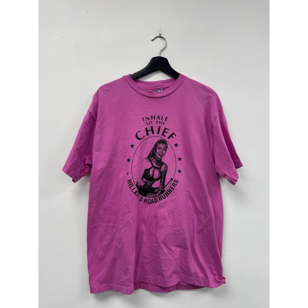 Vintage Inhale To The Chief Hillary Clinton Medium Shirt Pink Hanes Beefy T 90s